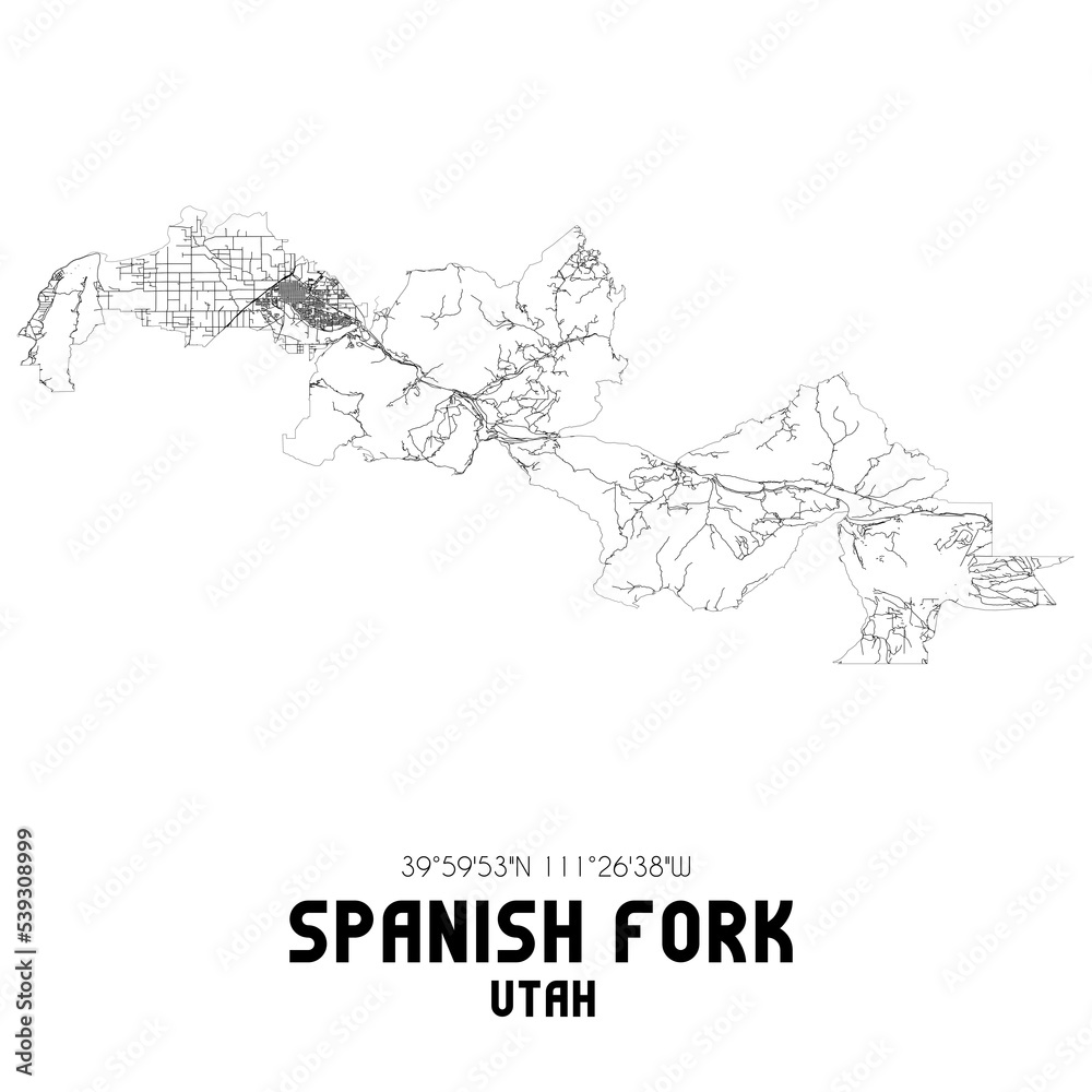 Spanish Fork Utah. US street map with black and white lines. Spanish Fork Utah. US street map with black and white lines.