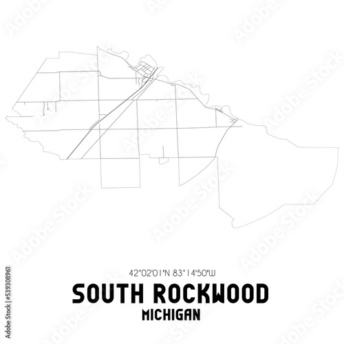 South Rockwood Michigan. US street map with black and white lines.