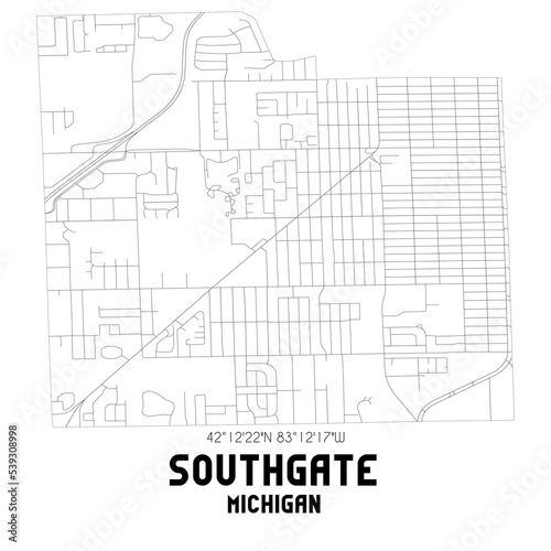 Southgate Michigan. US street map with black and white lines.
