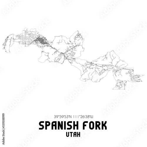 Spanish Fork Utah. US street map with black and white lines. photo