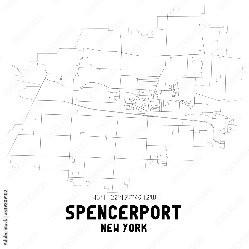 Spencerport New York. US street map with black and white lines.