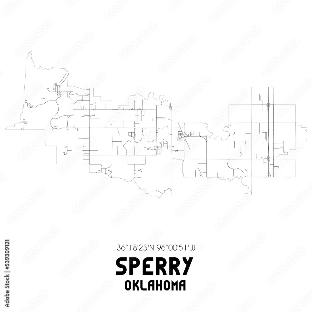 Sperry Oklahoma. US street map with black and white lines.