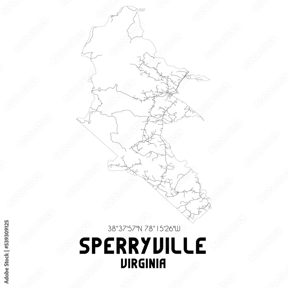 Sperryville Virginia. US street map with black and white lines.