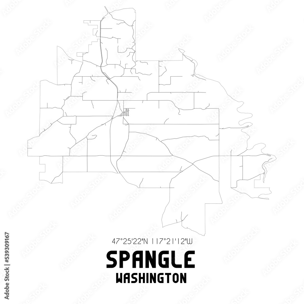 Spangle Washington. US street map with black and white lines.