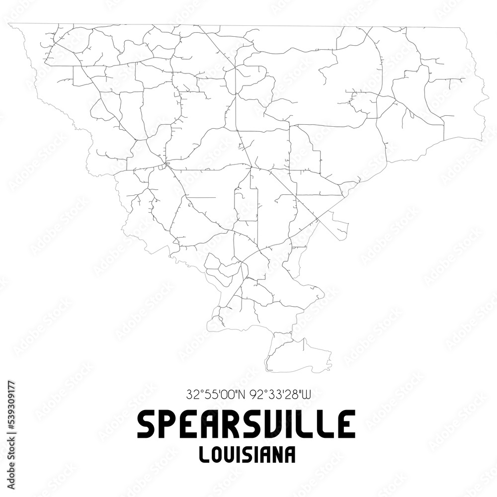 Spearsville Louisiana. US street map with black and white lines.