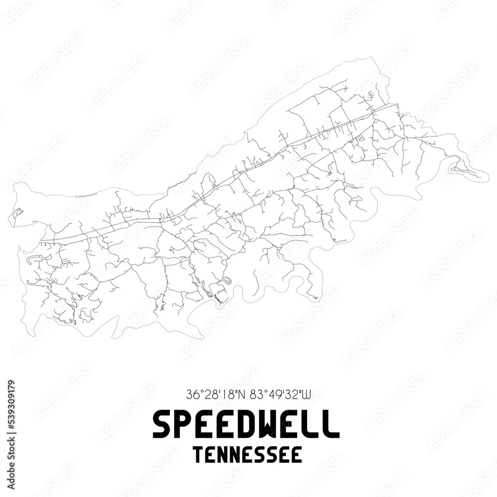 Speedwell Tennessee. US street map with black and white lines. Speedwell Tennessee. US street map with black and white lines.