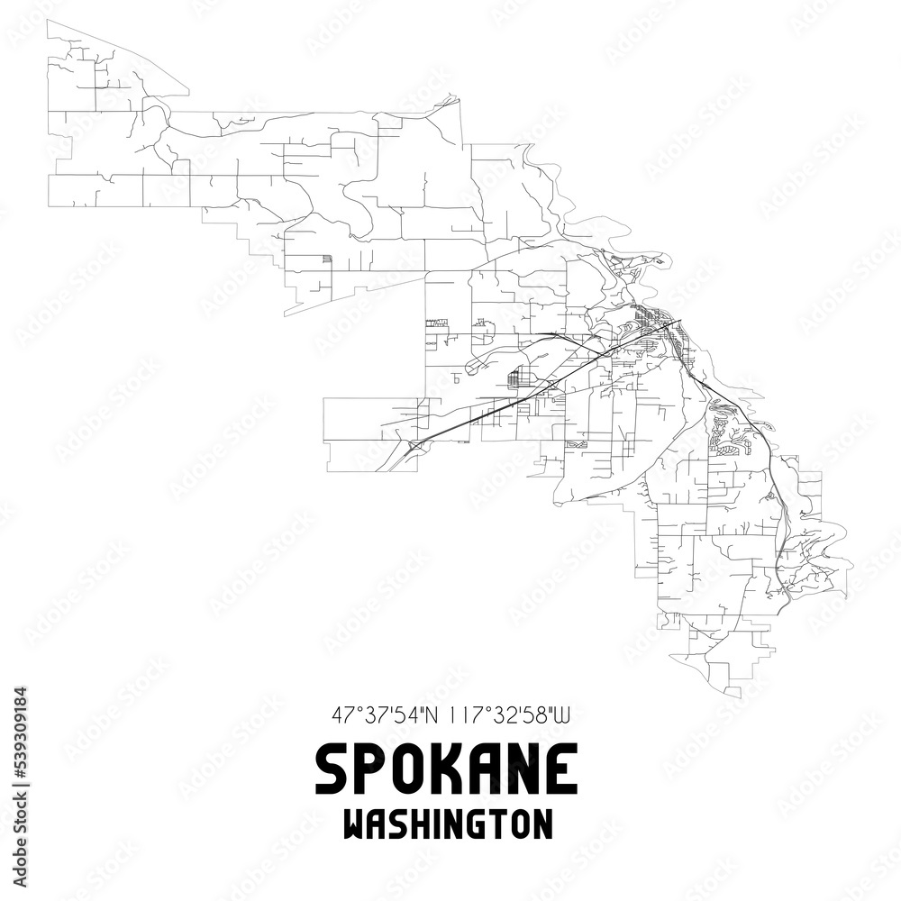 Spokane Washington. US street map with black and white lines.