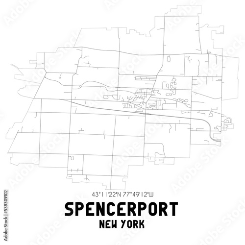 Spencerport New York. US street map with black and white lines.