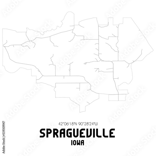 Spragueville Iowa. US street map with black and white lines.