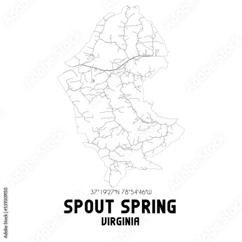 Spout Spring Virginia. US street map with black and white lines.