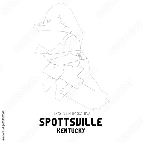 Spottsville Kentucky. US street map with black and white lines.