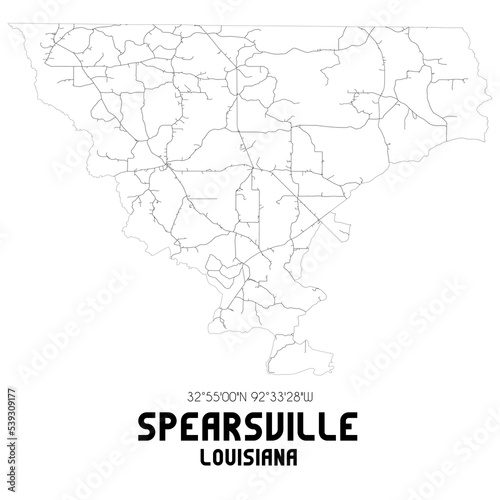 Spearsville Louisiana. US street map with black and white lines.