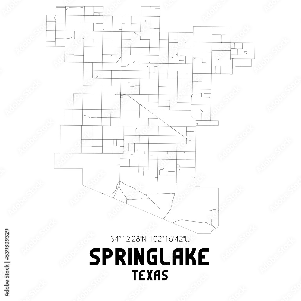 Springlake Texas. US street map with black and white lines. Springlake Texas. US street map with black and white lines.
