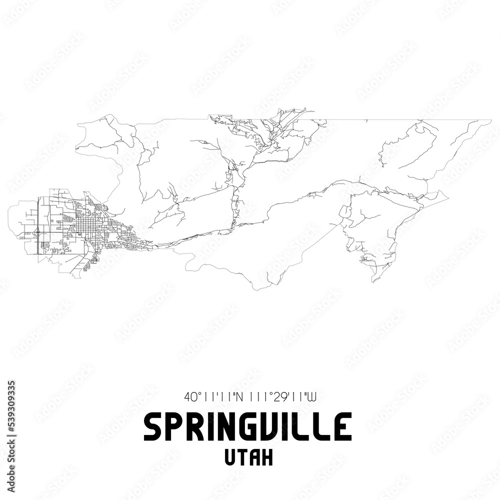 Springville Utah. US street map with black and white lines.