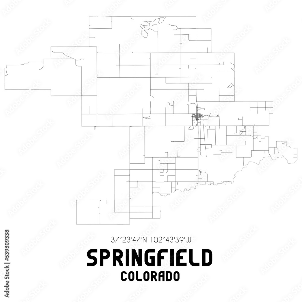 Springfield Colorado. US street map with black and white lines.