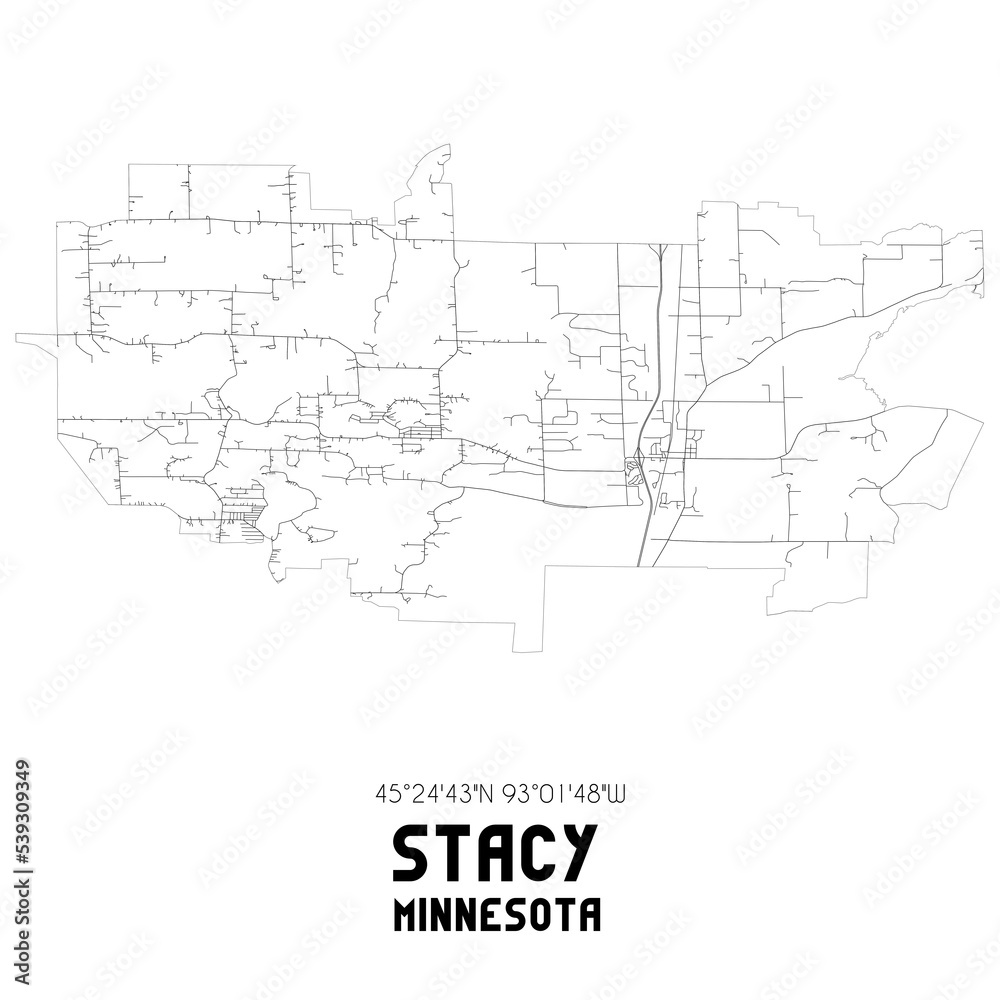 Stacy Minnesota. US street map with black and white lines.