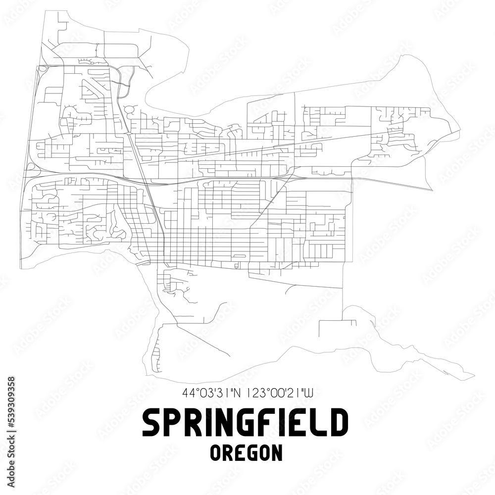 Springfield Oregon. US street map with black and white lines.