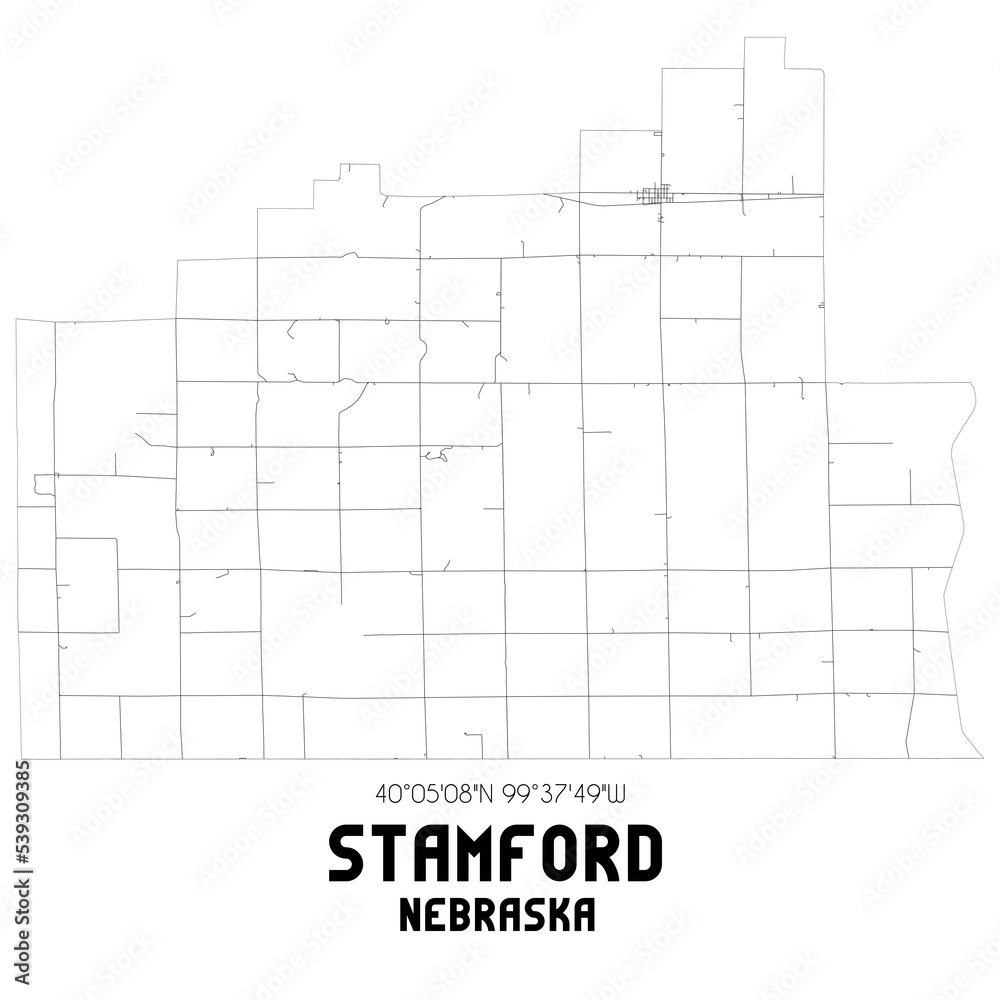 Stamford Nebraska. US street map with black and white lines.