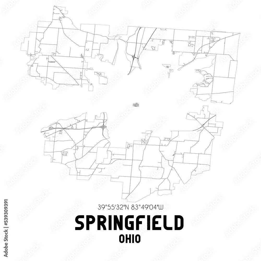 Springfield Ohio. US street map with black and white lines.