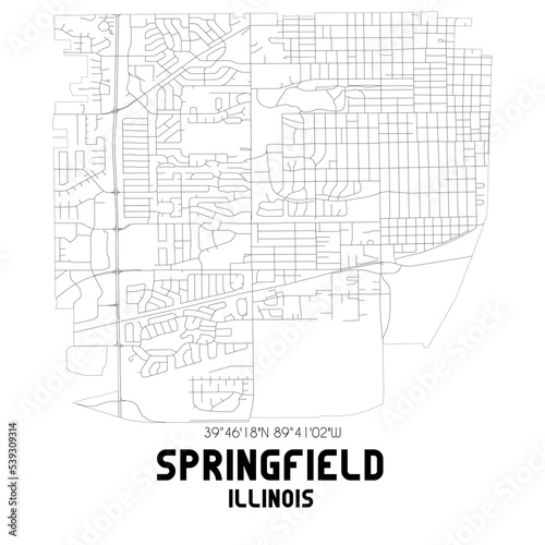 Springfield Illinois. US street map with black and white lines.