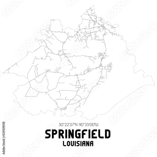 Springfield Louisiana. US street map with black and white lines.