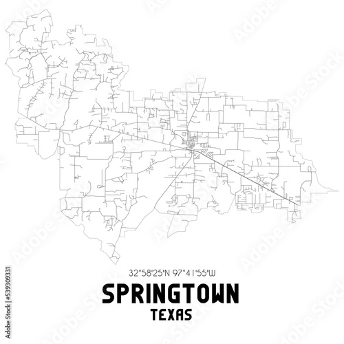 Springtown Texas. US street map with black and white lines.