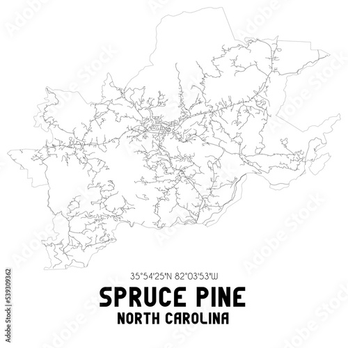 Spruce Pine North Carolina. US street map with black and white lines.