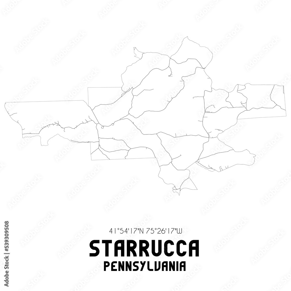 Starrucca Pennsylvania. US street map with black and white lines.