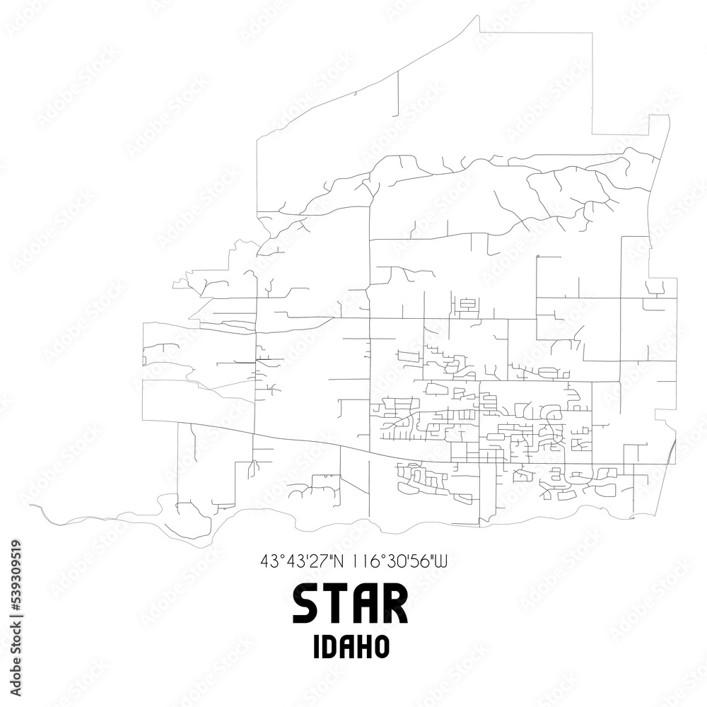 Star Idaho. US street map with black and white lines.