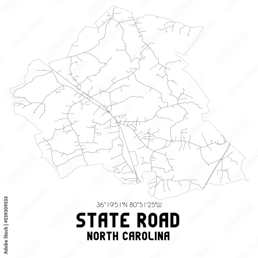 State Road North Carolina. US street map with black and white lines.