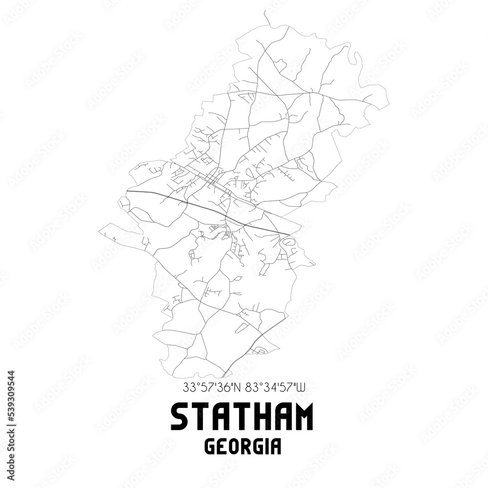 Statham US street map with black and white lines. ilustración