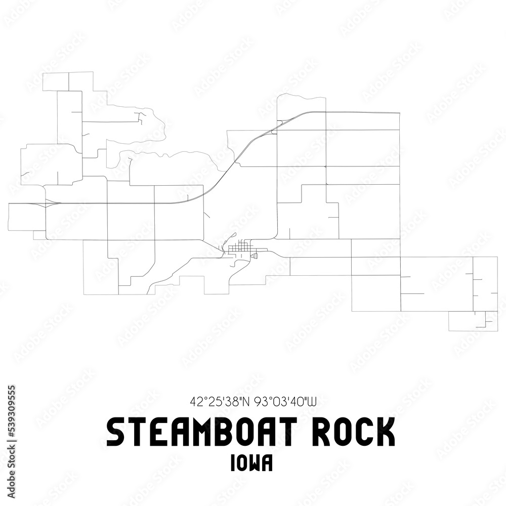 Steamboat Rock Iowa. US street map with black and white lines.