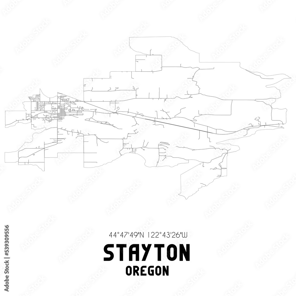 Stayton Oregon. US street map with black and white lines.