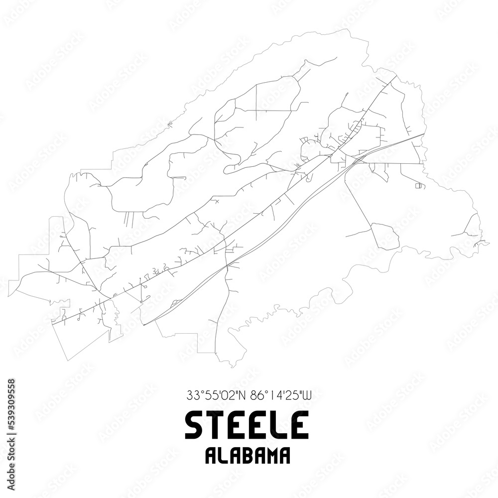 Steele Alabama. US street map with black and white lines. Stock