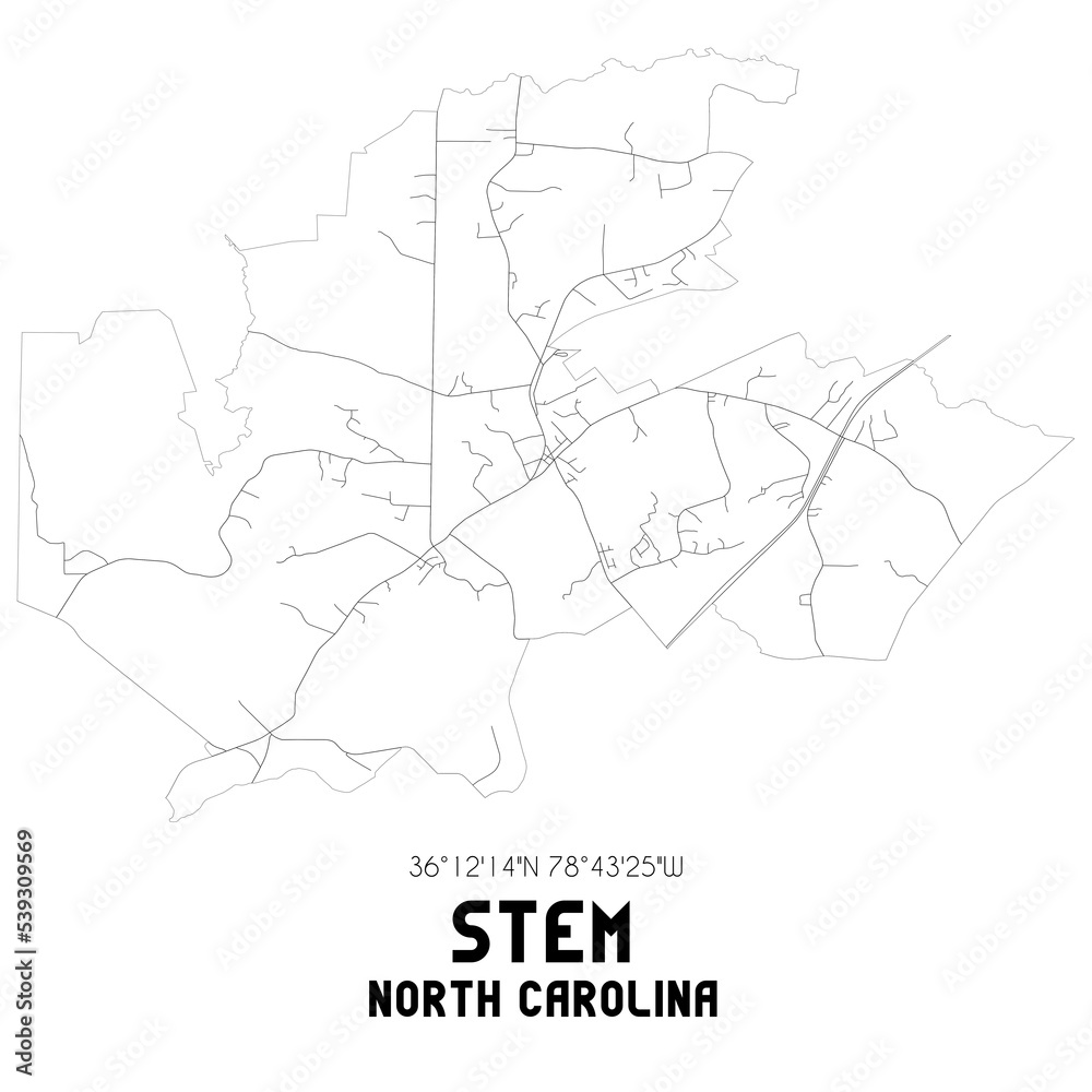 Stem North Carolina. US street map with black and white lines.