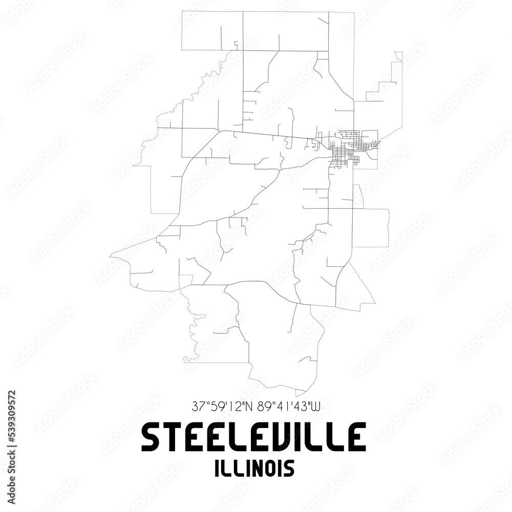 Steeleville Illinois. US street map with black and white lines.