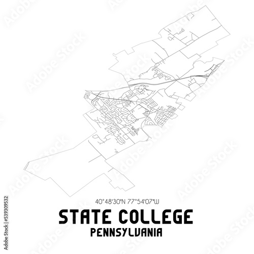 State College Pennsylvania. US street map with black and white lines.