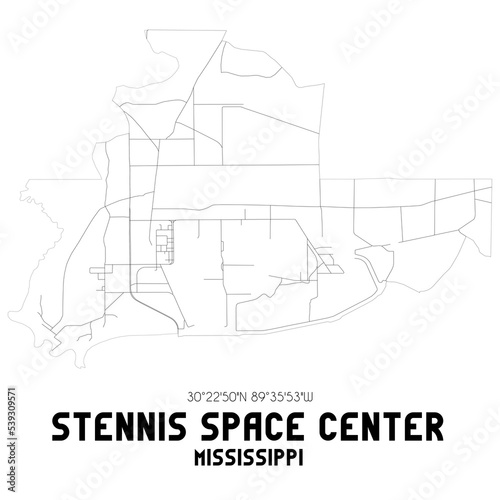 Stennis Space Center Mississippi. US street map with black and white lines.