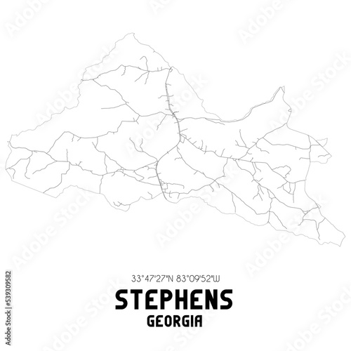 Stephens Georgia. US street map with black and white lines.