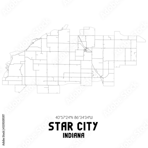 Star City Indiana. US street map with black and white lines.