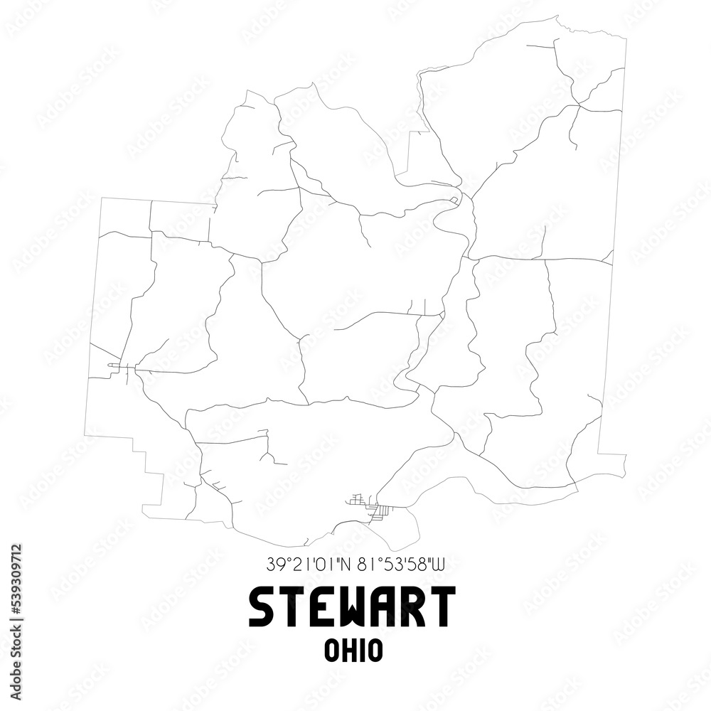 Stewart Ohio. US street map with black and white lines.
