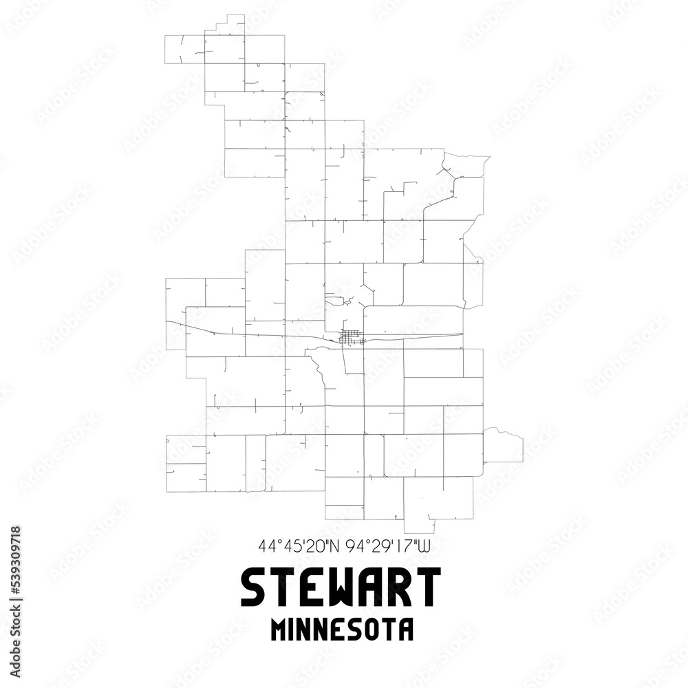 Stewart Minnesota. US street map with black and white lines.