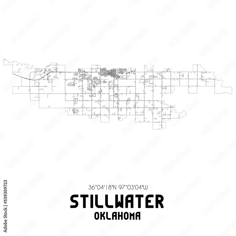 Stillwater Oklahoma. US street map with black and white lines.