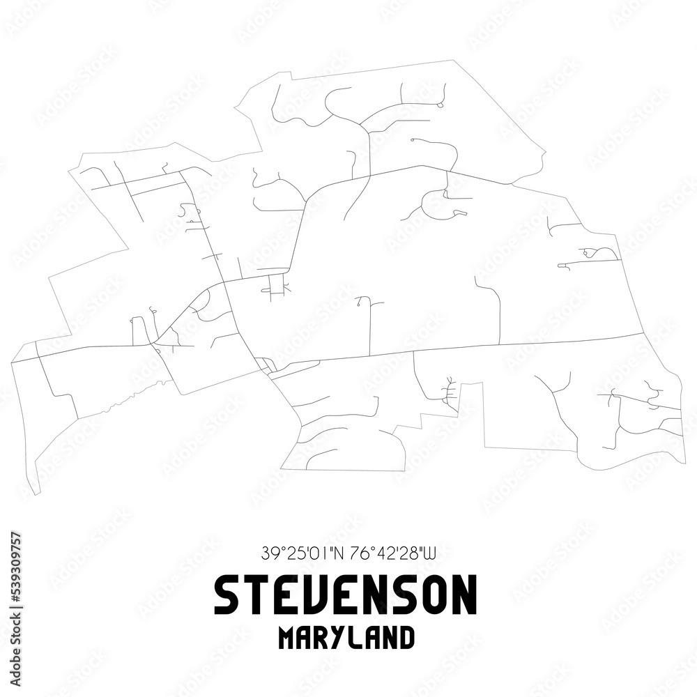 Stevenson Maryland. US street map with black and white lines.