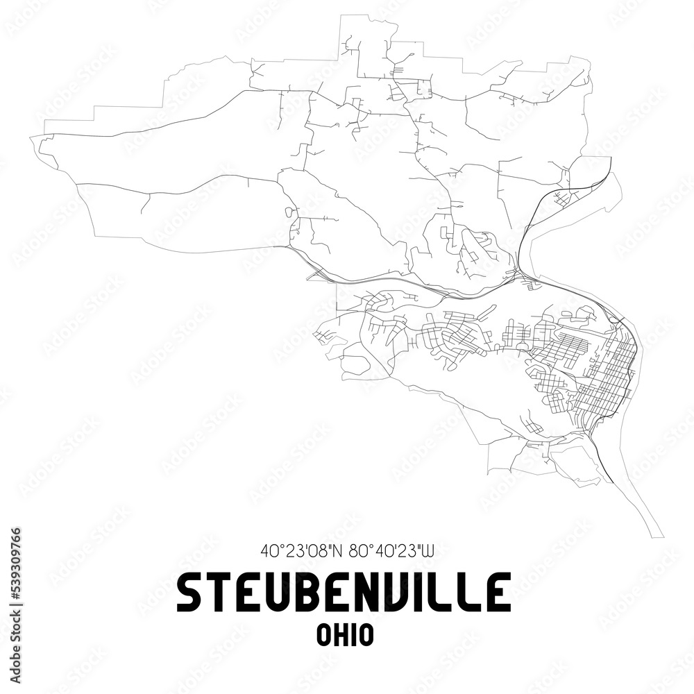 Steubenville Ohio. US street map with black and white lines. Steubenville Ohio. US street map with black and white lines.