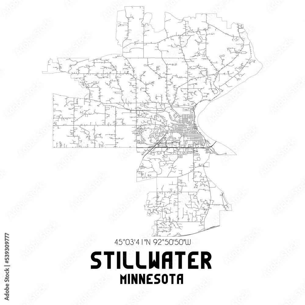 Stillwater Minnesota. US street map with black and white lines.