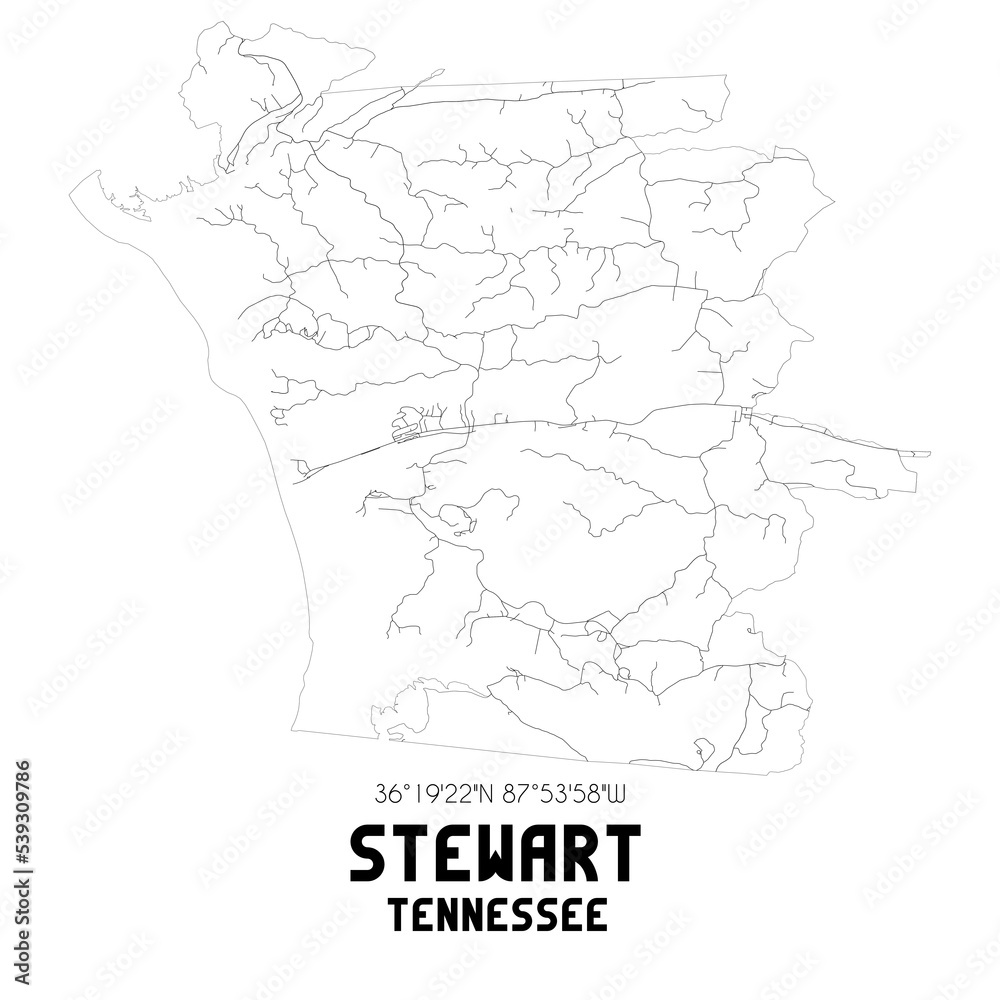 Stewart Tennessee. US street map with black and white lines.