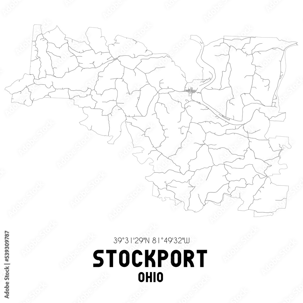 Stockport Ohio. US street map with black and white lines.