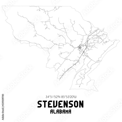 Stevenson Alabama. US street map with black and white lines.