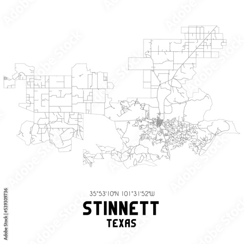 Stinnett Texas. US street map with black and white lines.